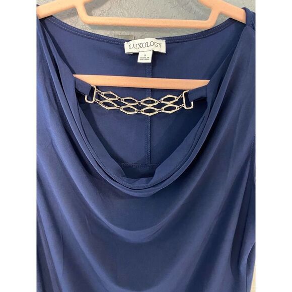 Luxology Navy Draped Sleeveless Blouse - Picture 4 of 7